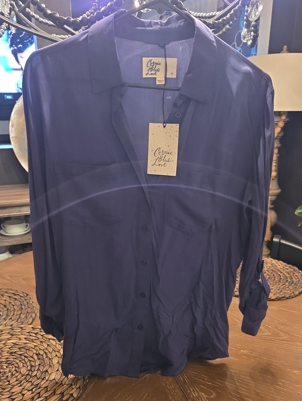 Cosmic Blue Love Women's Navy Button-Up Blouse